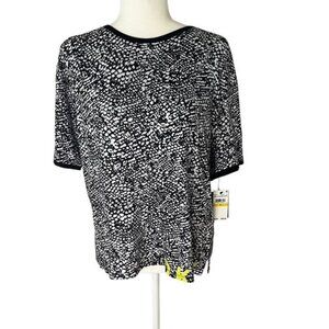 DKNY Women's Shadow Play Logo Pajama Top Black and White Neon Size Medium New